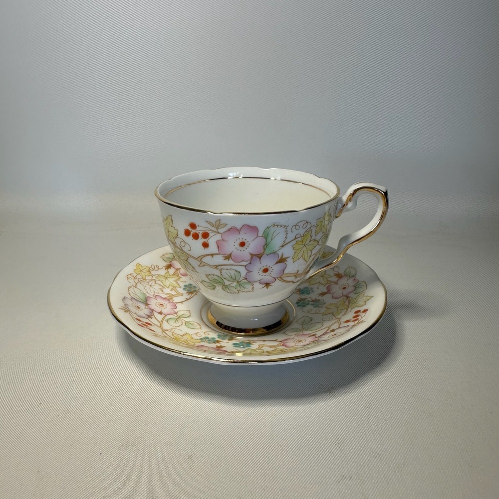 Vintage Royal Stafford Hedgerow Teacup and Saucer Set Bone China Made in England